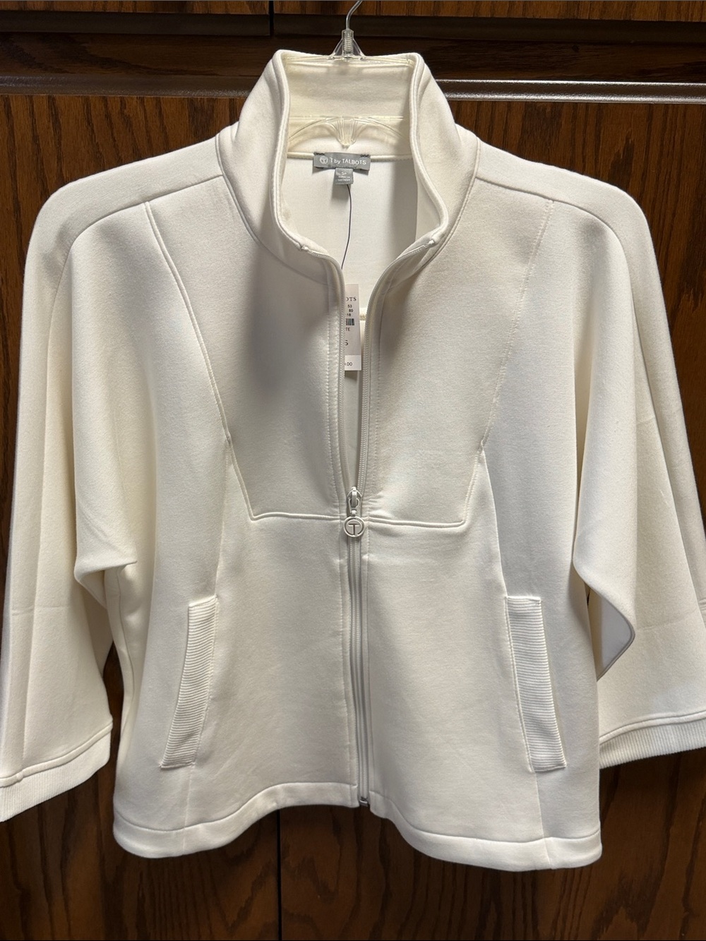Talbots Ivory Zip-Front Athleisure Jacket. New